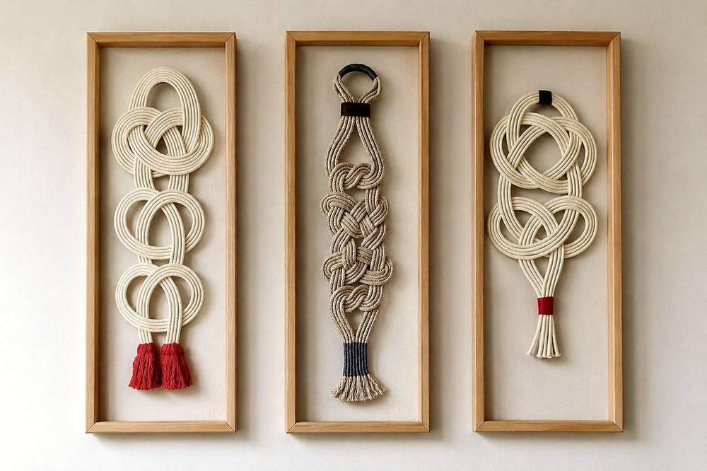 Nudos de cuerda enmarcados en madera
